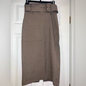 Zara Houndstooth brown and black pencil midi skirt